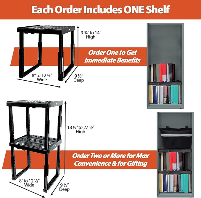 ABLinox Locker Organizer Shelf， Adjustable Width and Height, Ideal Locker for School, Office, and Gym Lockers (Magenta 2 Pack)