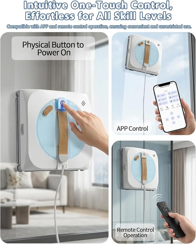 Upgraded Window Cleaning Robot, 8000Pa Strong Suction, 15-Stage Anti-Fall, Smart Path Planning, Edge Detection, App & Remote Control, Automatic Glass Cleaner for High Rise Windows, Glass, Tile