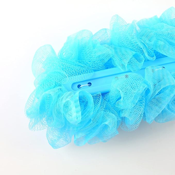 Back Scrubber Brush Long Handle for Shower, Loofah On a Stick Sponge Back Brush, Body Exfoliator Scrubber Bath Brush for Men Women, Exfoliating Cleaning Back Scrubber (2 Pack-Blue+Beige)