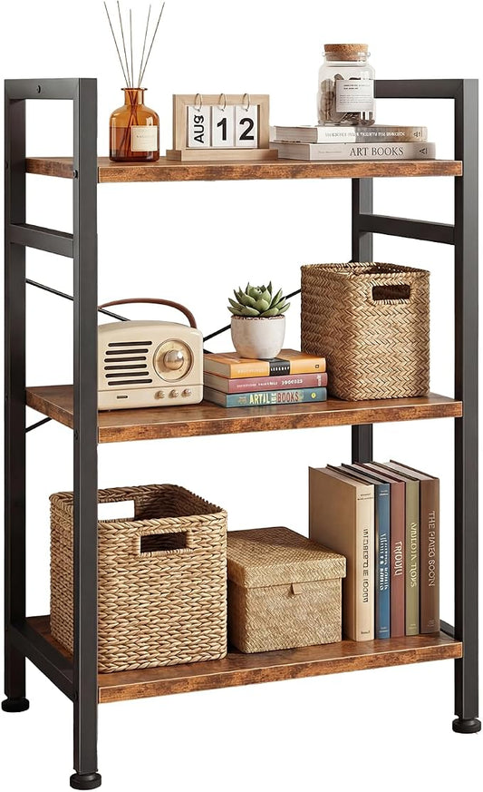 DUMOS 3 Tiers Open Bookshelf, Classic Freestanding Tall Display Shelf, Multifunctional Storage Organizer Rack for Living Room Home Office, Sturdy Bookcase for CDs/Books/Movies, Brown | Multifunctional Storage Organizer Rack for Living Room Home Office,...