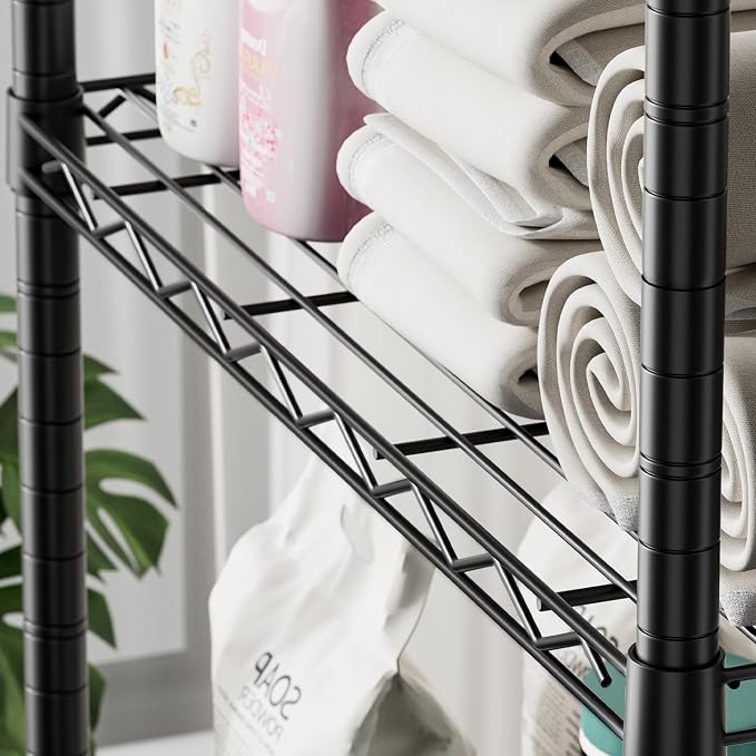 SINGAYE 5 Shelves Storage Wire Shelf Closet Metal Shelving Pantry Wheels | Shelf Bathroom Organizers Metal Kitchen Garage Shelving Unit Laundry Room Organization Home Rack Net Basket with Wheels