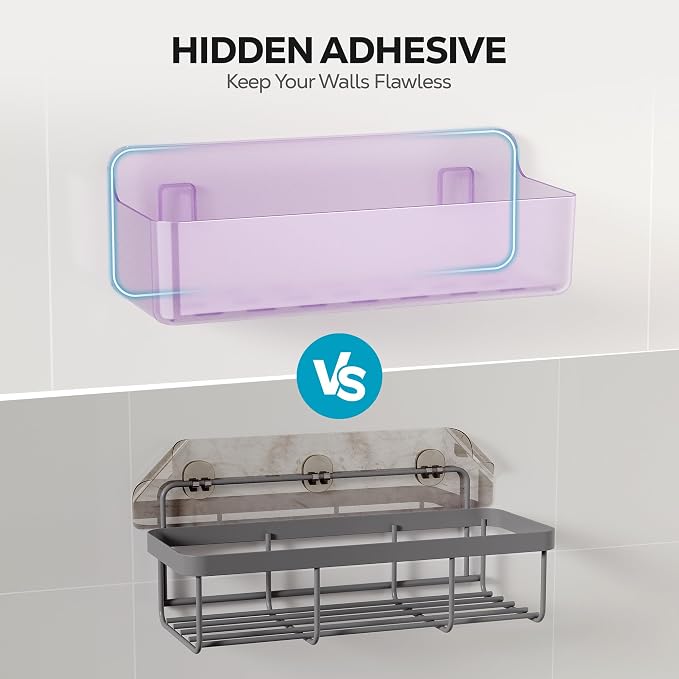 Nieifi Adhesive Shower Shelves, Purple, 5 Pieces | Rustproof ABS, Large Capacity, Removable Design, Easy-Clean, No Drilling Shower Organizer for Bathroom Storage & Home Decor