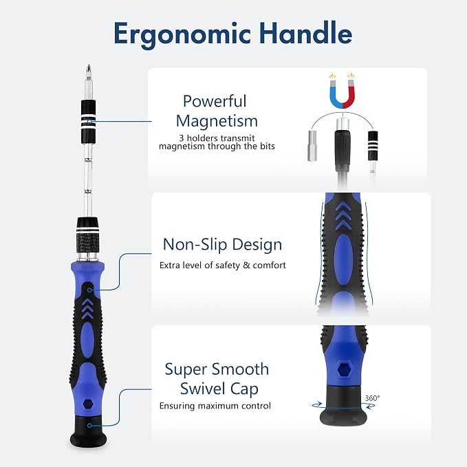 XOOL 62-in-1 Precision Screwdriver Kit, 58 Magnetic Bits, Flexible Shaft & Extension Rod, Electronics Repair Tool for Phone, Laptop, PC, Tablet, Game Console
