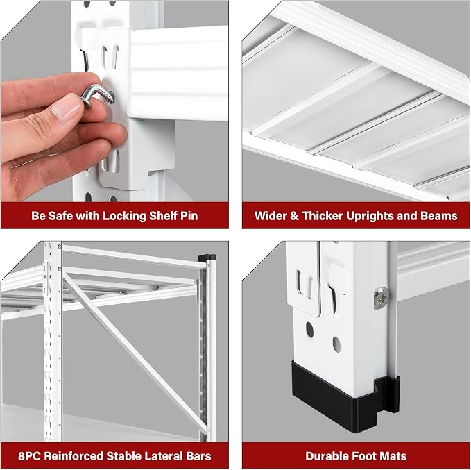 48" Wide Heavy Duty Garage Shelving Units,3000LBS 24 Deep Storage Shelves,White Metal Garage Shelves,Large Storage Rack,Steel Shelf,Industrial Shelving for Shop,Warehouse,48" W x 24" D x 70" H