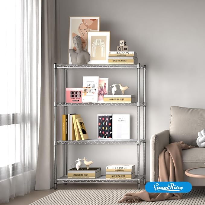 Guan River 4-Shelf Adjustable Metal Wire Shelving,Chrome,36"L x 14"W x 54"H | Height Adjustable,Sturdy and Durable,Storage Sehlf Display Rack for Office,Kitchen,Bedroom,Bathroom,Garage