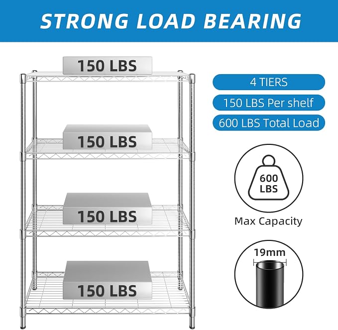 Guan River 4-Shelf Adjustable Metal Wire Shelving,Chrome,36"L x 14"W x 54"H | Height Adjustable,Sturdy and Durable,Storage Sehlf Display Rack for Office,Kitchen,Bedroom,Bathroom,Garage