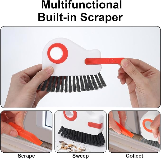 2 in 1 Window Track Cleaning Tools, Groove Cleaning Brush with Hidden Scraper, Multifunctional Crevice Clean Brushs for Sliding Door Track Shutter Window Sill(Orange)