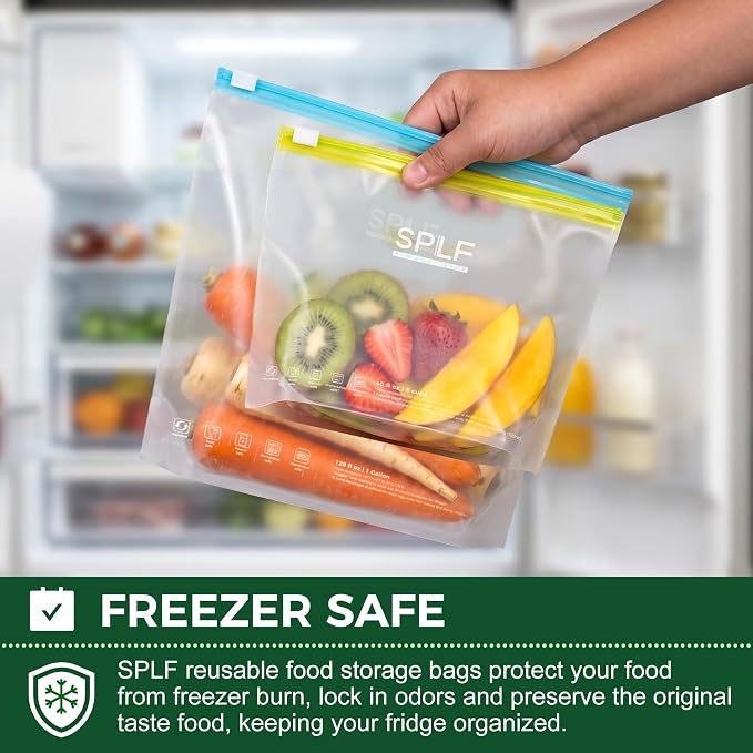 SPLF 12 Pack Reusable Slider Gallon Freezer Bags Dishwasher Microwave Safe, Extra Thick 1 Gallon BPA Free Leakproof Food Storage Bags, Containers for Meal Prep, Fruits, Veggies and More
