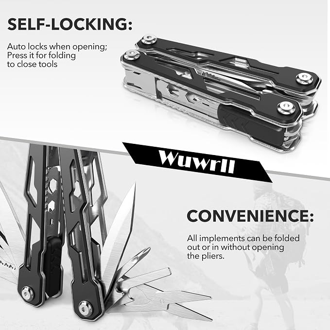 Wuwrll Multitool with Safety Locking,16-in-1 Multi Tool Stainless Steel Pocket Knife Set with Pliers, Upgrade Camping Tool Gifts for Men,for Survival, Camping, Hiking, Outdoor 6 Pcs