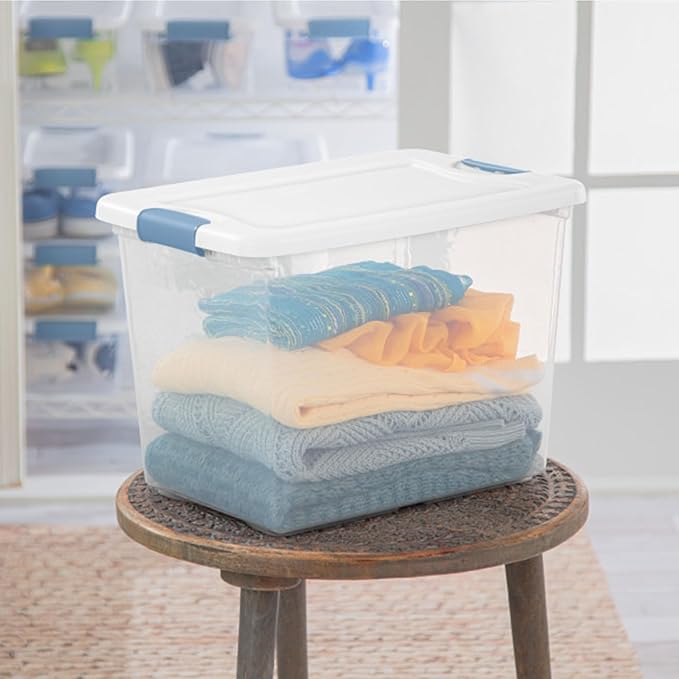 Sterilite 18-Pack Latching Box, Under Bed Storage Bins with Lids, Clear Plastic, 25 Quart - Heavy-Duty Organizing Containers for Closet, Bathroom, and Office