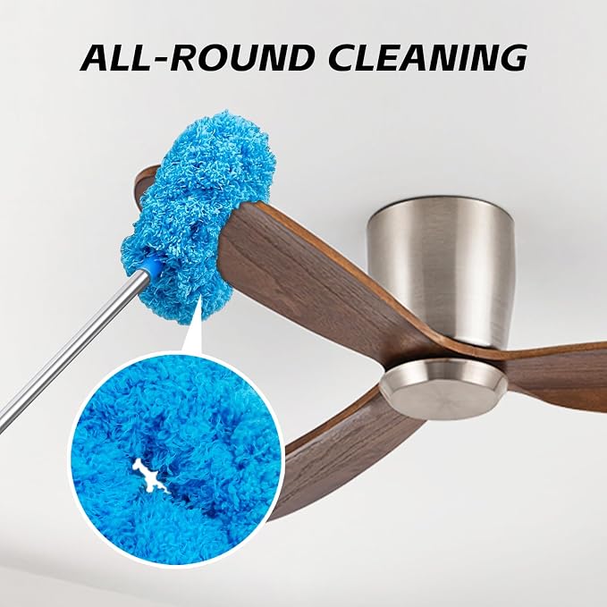 DRQ Ceiling Fan Cleaner Duster, Reusable Microfiber Duster with Extension Pole, 13 to 81 Inch Fan Blade Cleaner, Removable Dusters for Cleaning Walls Bookshelves Door Window Top (Blue)