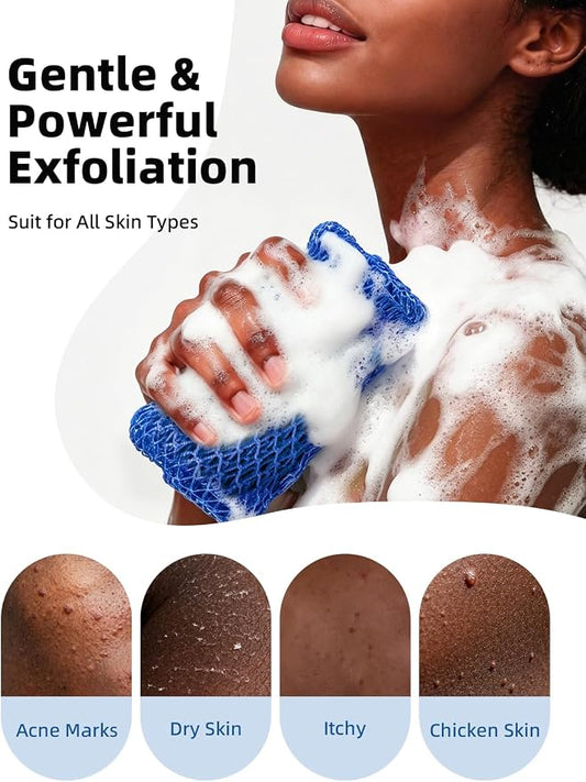 Cleangor 3Pcs African Net Sponge Authentic with Knots - Exfoliating Body | Scrubber for All Skin Types, African Bath Sponge, Wash Cloth, Gentle Exfoliation Shower Rag for Women Daily Use