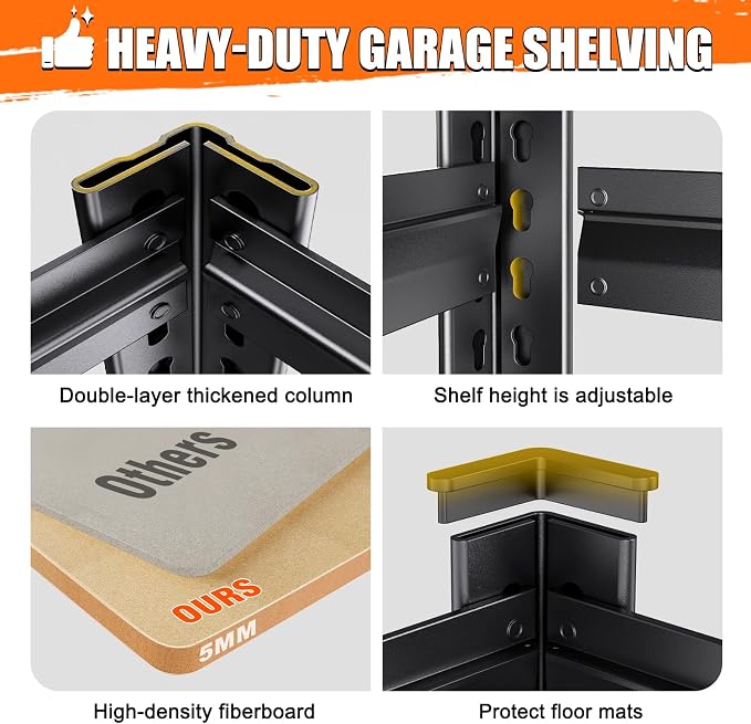 9-Pack Heavy Duty Metal Shelving Units, 71" H x 28" W x 12" D, 5-Tier Adjustable Steel Storage Racks for Garage, Warehouse, Industrial, and Home Organization, 1900 lbs Capacity