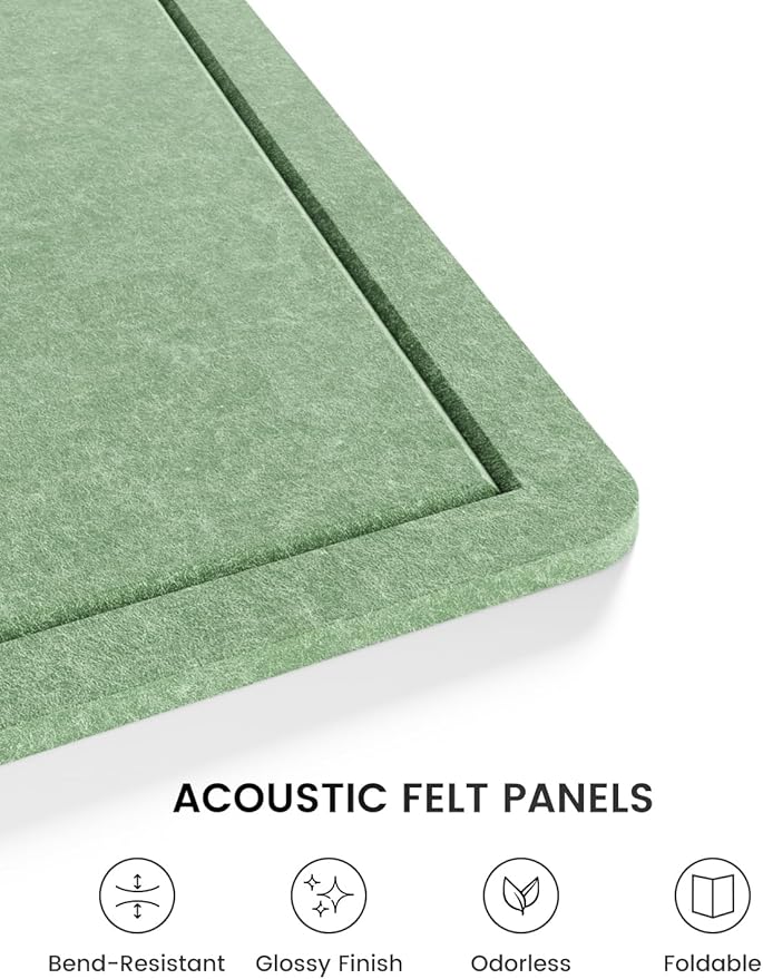 Fluxynara 35.4" x 23.6" Bulletin Board, Moss Green | Cork Board Alternative with 12 Removable Adhesive Tabs, Foldable Felt Pin Board for Home, Office, Classroom & Dorm