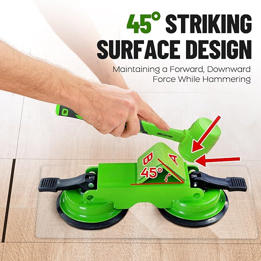 Heavy Floor Gap Fixer Tool with 5pcs Sticky Pad | 45°Striking Surface with Dual Suction Cup, Made of Iron. Plank Grabber Floor Fix Pro for Laminate, Vinyl Plank, Hardwood.
