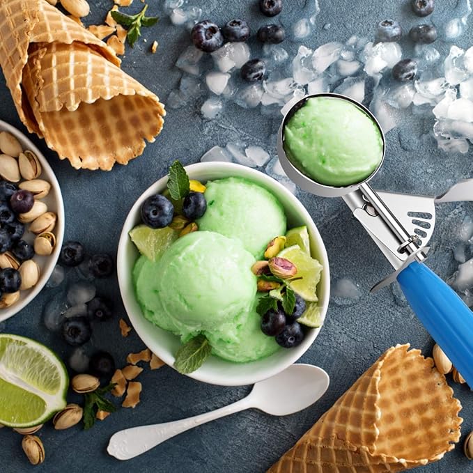 TOPKITCHEN Commercial-Grade Ice Cream Scoop 2 oz, 18/8 Stainless Steel Cookie Scoop with Plastic Handle, Portion Control Disher Scoop for Bakeries, Restaurants & Dessert Shops, #16, Blue