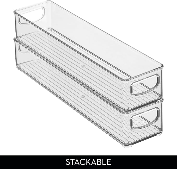 iDesign Slim Clear Plastic Storage Bin, Extra Long Narrow, 4-Pack | Stackable, For Kitchen and Pantry