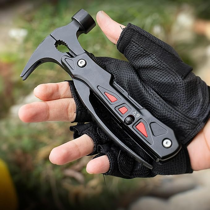 12-in-1 Pocket Knife Multitool with Hammer, Pliers & Screwdriver | Includes a saw, dual safety locks and nylon sheath for secure, organized carry on camping, hiking and DIY trips.