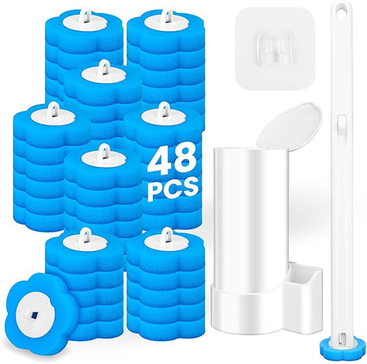 Disposable Toilet Brush, Extended Handle with 48 Cleaner Refills, Toilet Brush for Toilet Bowl Cleaners, Bathroom Cleaning