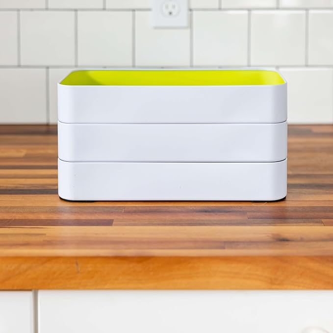 Three by Three Seattle Metal Drawer Organizer Tray Set, 6-Pc, 2" (Assorted) | Deep 2" food-safe colorful metal bins; soft non-scratch base; kitchen, vanity, bathroom & office drawer storage