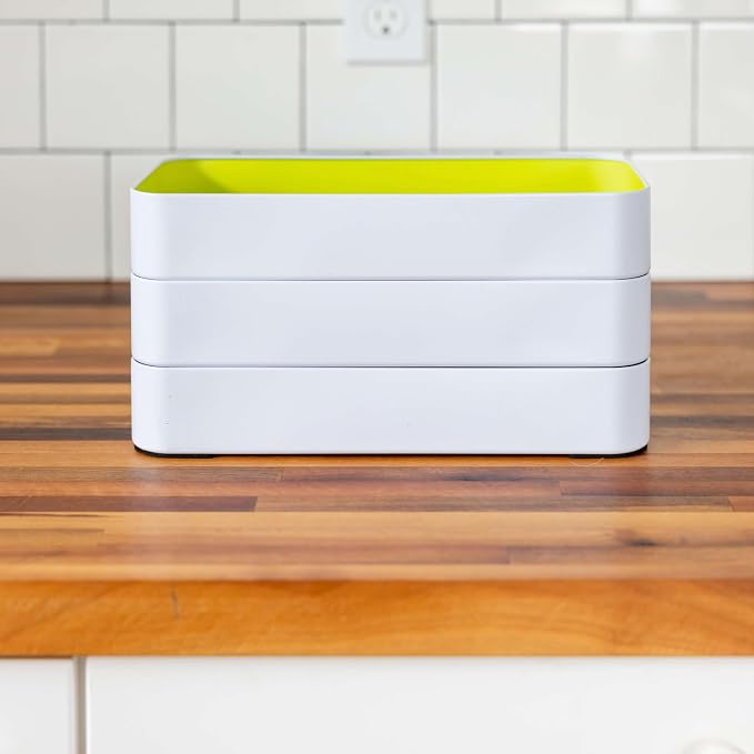 Three by Three Seattle Metal Drawer Organizer Tray Set, 5-Pc, 1" (Assorted) | Colorful 1" metal bins; food-safe; soft non-scratch base; kitchen, bathroom, vanity, desk & office drawers
