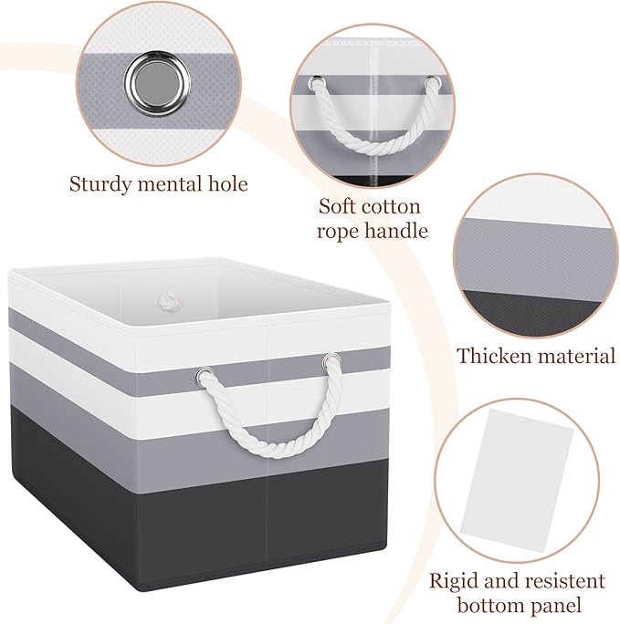 StorageTastic Storage Bin,Collapsible Storage Basket For Organizing,Large Storage Boxes With Rope Handles,Storage Containers,Gradient Grey,2 Pack
