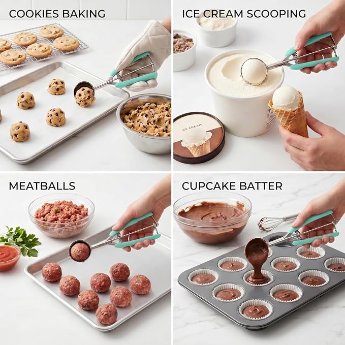 Cookie Scoop, Ice Cream Scoop, 1Tbsp/15 ml/0.5oz Cookie Scoops for Baking, 18/8 Stainless Steel Cookie Scooper for Baking, Cookie Dough Scoop with Non-slip Grip (Red)