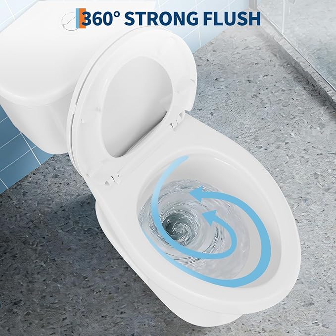 Two Piece Toilet, 21" Elongated ADA Comfort Height with Upgraded Flushing, Dual Flush Buttons (Top Mounted), Includes Soft-Close Seat & Hardware, White, 12" Rough-in