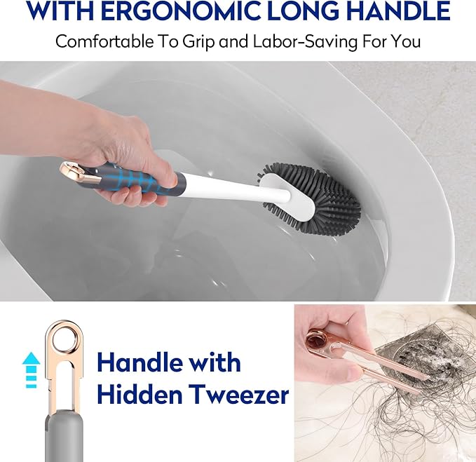 Dark Gray Toilet Bowl Cleaner Set - Silicone Toilet Brush and Holder for Deep Cleaning