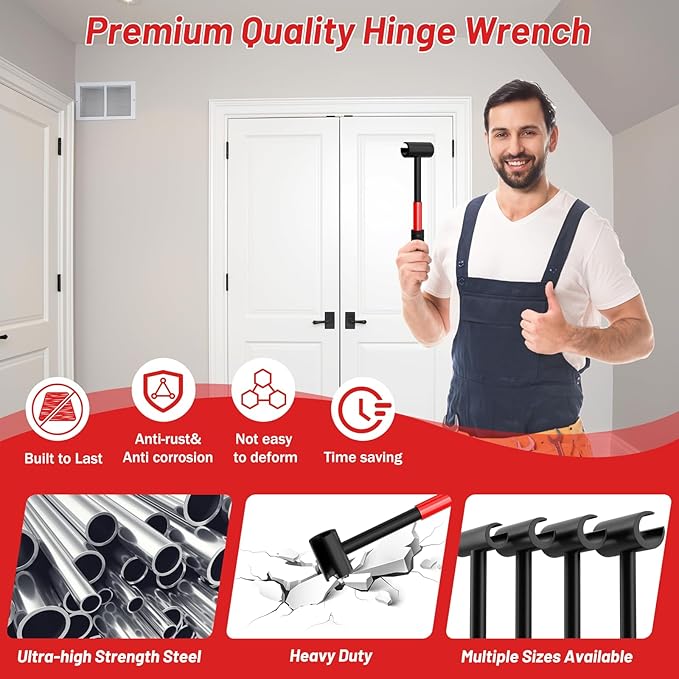 4-in-1 Door Hinge Adjustment Tool, Hinge Gap Adjusting Wrench Fits 14-25mm | Door Repair Kit for Residential and Commercial, Heavy Hinges Wrench Bender Set with Rubber Grip, Cabinet Alignment Adjuster