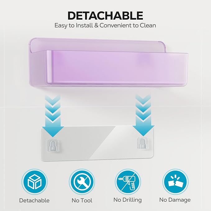 Nieifi Adhesive Shower Shelves, Purple, 5 Pieces | Rustproof ABS, Large Capacity, Removable Design, Easy-Clean, No Drilling Shower Organizer for Bathroom Storage & Home Decor