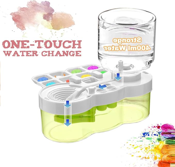 2026 Paint Brush Cleaner Brush Rinser Water Circulation, Brush Cleaner Painting Tool, Water Cycle Paint Brush Rinser With Brush Holder and Palette, Brush Rinser Dispenser for Adults Artist Kid (Green)