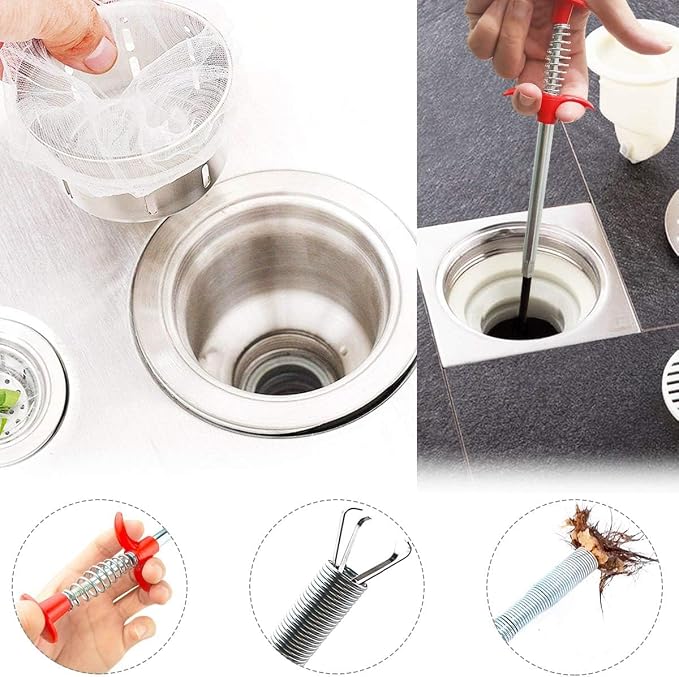 New Upgrade 76 inch Drain Snake Hair Drain Clog Remover Tool - Sink Drain Cleaner for Toilet Sewer Shower Kitchen Bathroom Tub Clogged Drains Opener Cleaning Tool, Flexible Grabber Claw Pick Up Tool