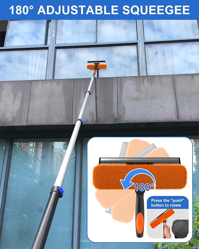 26 Foot High Reach Duster Kit with 5-20 ft Telescoping Extension Pole, High Ceiling Duster, Cobweb Duster, Window Squeegee, Feather Duster, Outdoor & Indoor Extendable Duster Cleaning Kit