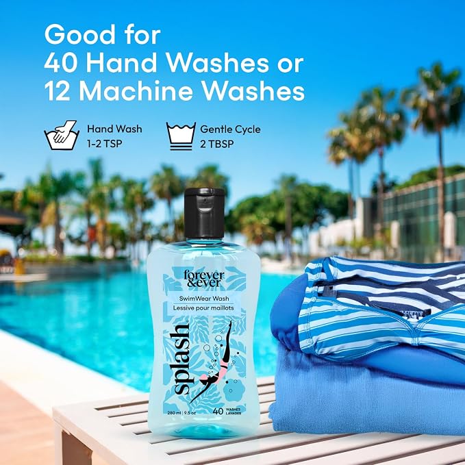 Splash Swimwear Natural Liquid Laundry Detergent, Wetsuit Cleaner 3 x 9.5oz | Chlorine-Neutralizing Swimsuit Wash Removes Chlorine, Salt & Sunscreen Buildup, with Gentle Plant-Based Care for Swimwear