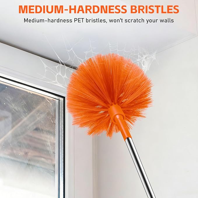 SetSail Cobweb Duster with Extension Pole, for Cobweb Cleaning, Orange | Retractable, 90-inch Long Handle, Spider Web Brush, for Outdoor Indoor High Ceilings Fan