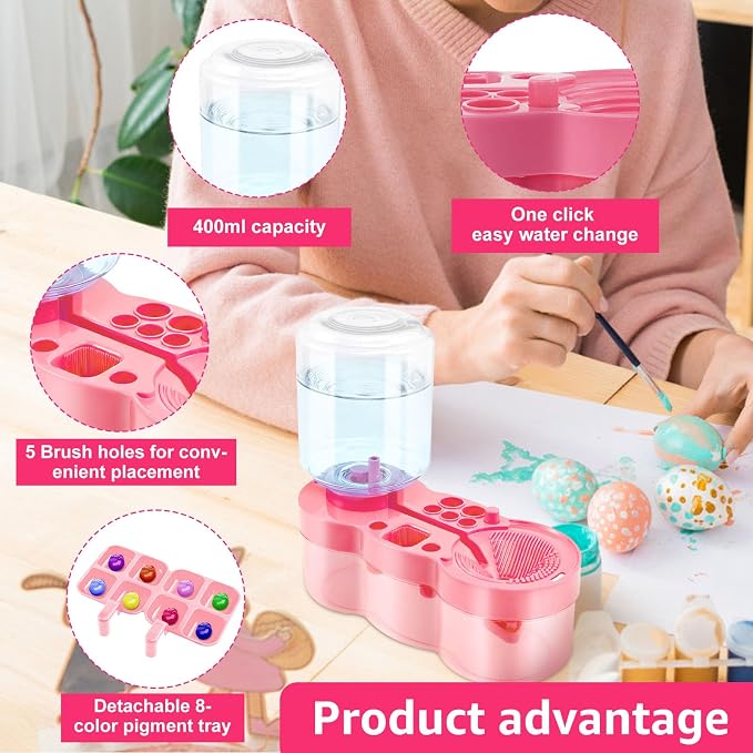 2026 Paint Brush Cleaner for Kids Water Circulation Paint with Drain Paint Water Dispenser with Palette Brush Holder Paint Brush Washer for Acrylic Painting Watercolor Art (pink)
