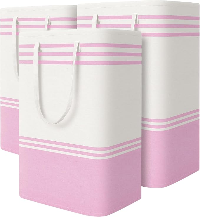 TranquilRelax 3-Pack Laundry Basket, Laundry Hamper, Pink-88L | Freestanding＆Water-Resistant Laundry Hamper, Collapsible Tall Clothes Hamper with Carry Handles for Clothes, Laundry Basket