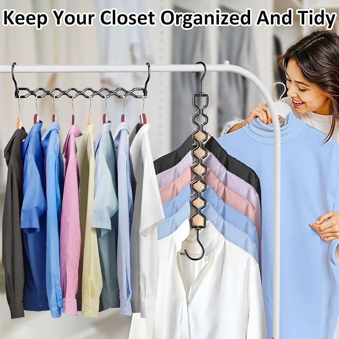 12 Pack Space Saving Hangers for Clothes Sturdy Metal Hangers Heavy Duty | Magic Clothes Space Saver Hanger Organizer with 360° Swivel Hook, Closet Organizers and Storage Dorm Room Essentials Black