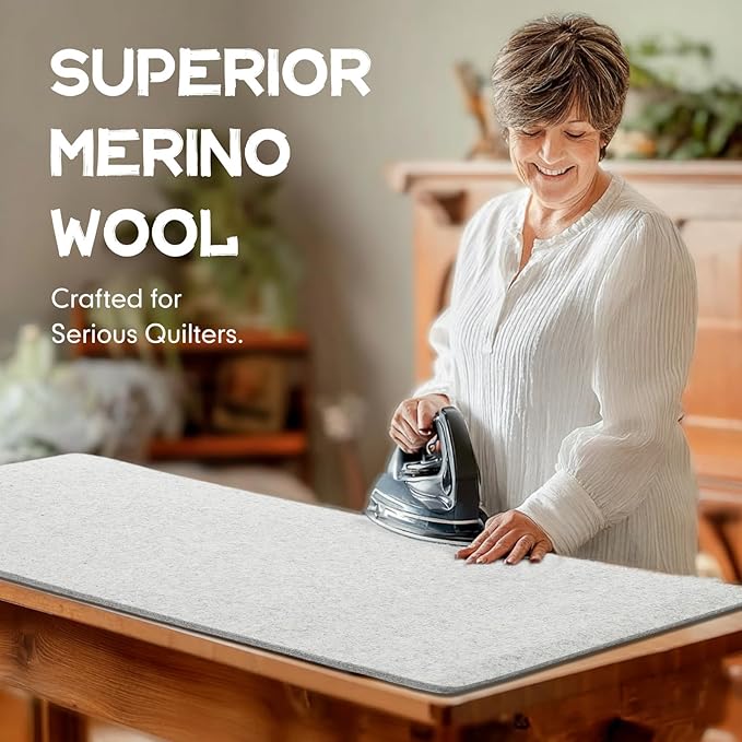 HunnmingRe 22" x 60" Wool Pressing Mat, Extra Large 100% New Zealand Wool Ironing Mat for Quilting Supplies, Sewing, Embroidery, 0.5 Thick Heat-Resistant Double Non-Slip Sided Ironing Pad