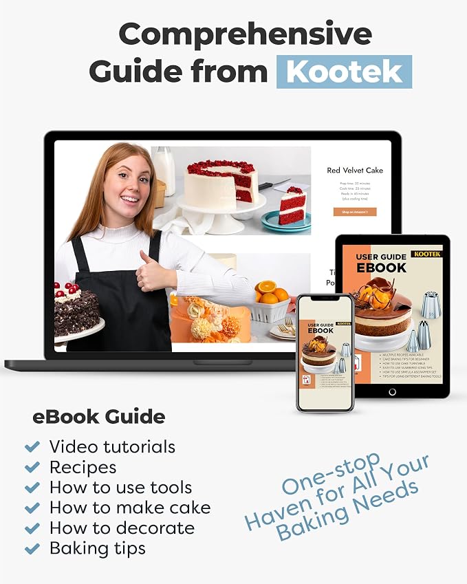 Kootek 71PCs Cake Decorating Kit, Baking Supplies Tools - Includes Cake Stand Turntable, 12 Icing Piping Tips Set, 2 Frosting Spatulas, 3 Scrapers, 50+2 Piping Bags, Coupler, Video Tutorial, Booklet