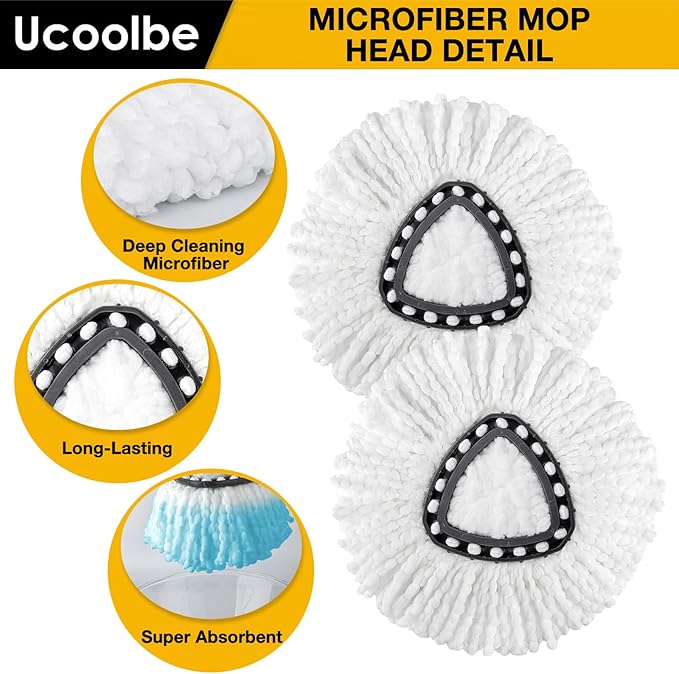 Spin Mop Heads Replacements for O Cedar Triangle Swivel Mops, 4 Pack Microfiber Mop Refills, Deep Cleaning, Machine Washable, Easy to Install