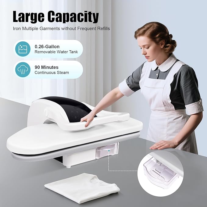 Intelligent Steam Press, 1600W Digital Steam Press Machine w/5 Fabric Settings&Touch Screen, Large 26" Ironing Pressing Equipment, Electric Pressing Machine for Home Use (White)
