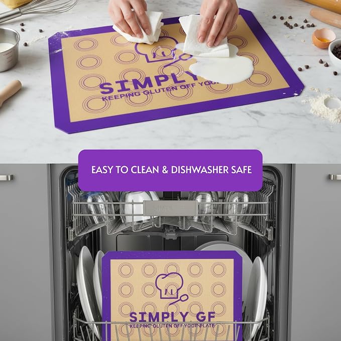 Non-Stick Silicone Baking Mat Set of 2 - Gluten-Free Labeled Reusable Baking Mats for Cookie Sheet - Non Slip & Food Safe - Perfect for Pastries, Macaroons, Bread & Oven Use