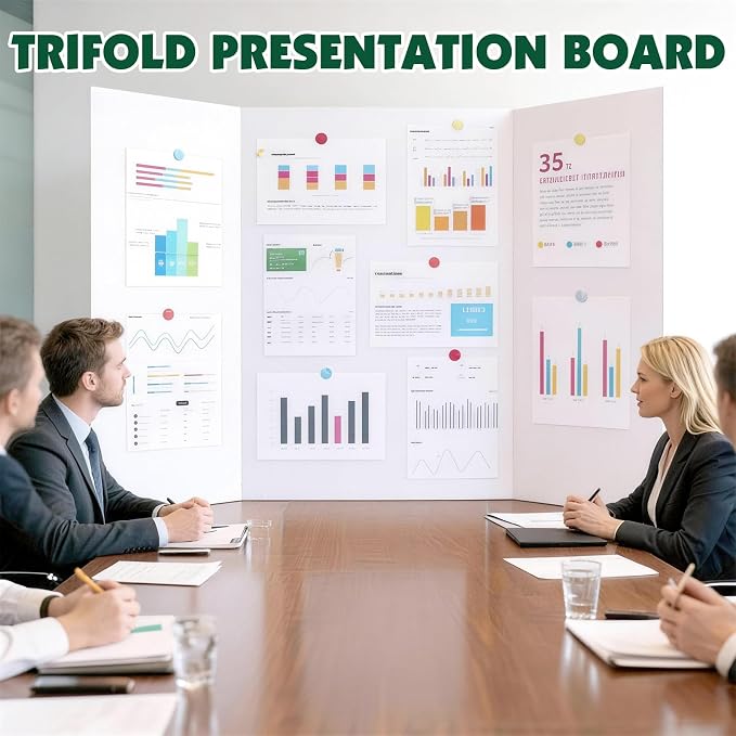 20 Pack Trifold Poster Board, 36in x 48in Corrugated Project Board, White Presentation Board, Trifold Display Board for School Project, Business Presentation, Science Fairs, Event Display