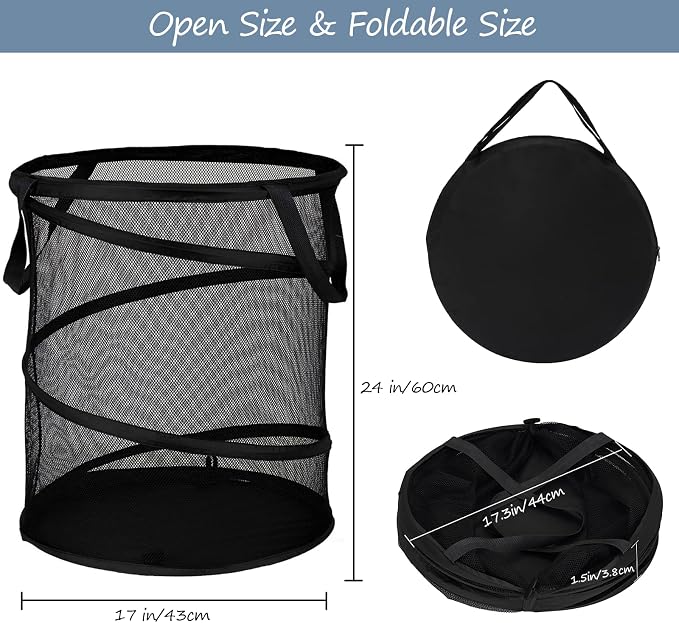 BATTOO Collapsible Laundry Baskets, Foldable Hamper for Laundry, Extra Large Pop Up Laundry Hamper 88L with Portable Bag Mesh Clothes Hamper for Bathroom, Campout, Dorm or Travel
