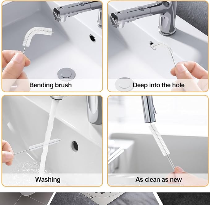 2-in-1 Drain Cleaning Tool Kit, 33" Flexible Drain Snake Clog Remover & 60" Drain Brush for Shower, Sink, Bathtub & Kitchen