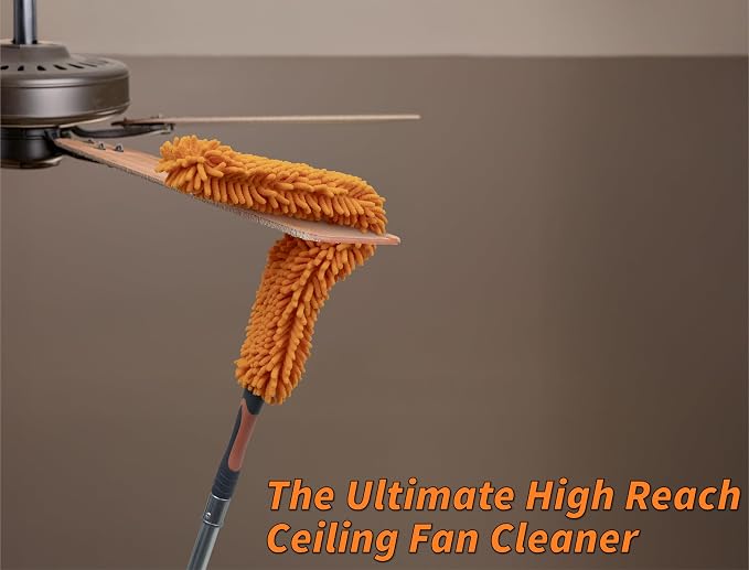 Ceiling Fan Blade Duster Cleaner with 4-14 ft Extension Pole (20ft Reach) | Flexible Fan Cleaner for Ceiling Fans // Microfiber Ceiling Fan Brush Cleaner with Pole // Best Ceiling Fan Cleaning Tool