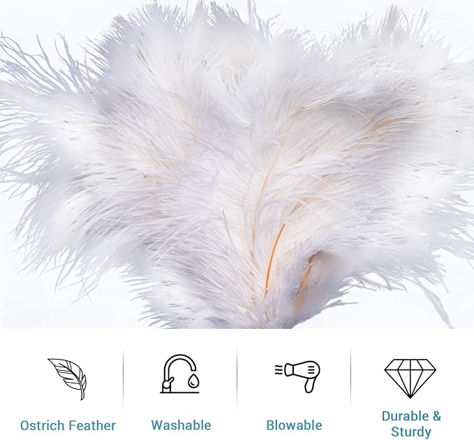 Extendable Feather Duster 22–47 Inch, Long Handle Ceiling Fan Duster for High Ceilings, Cobweb Duster, Natural Ostrich Feather Cleaner for Furniture & Blinds(White)