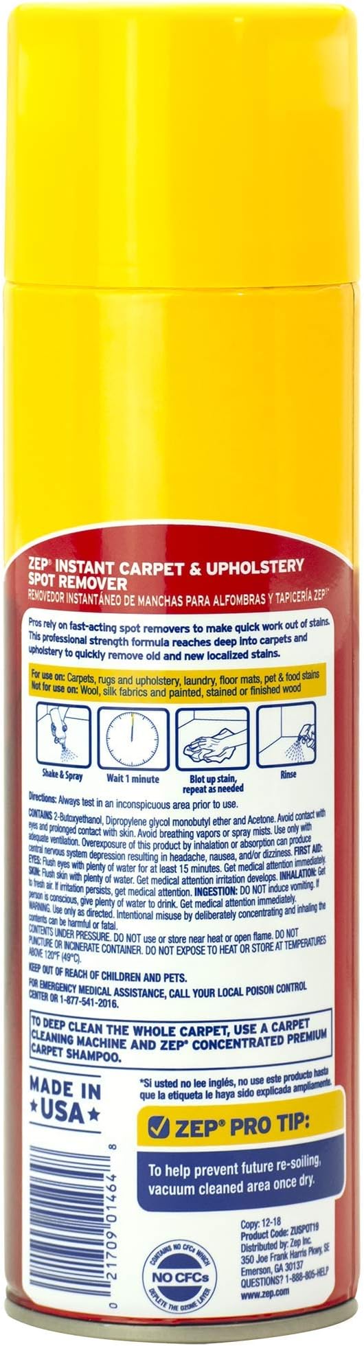 Zep ZUSPOT19 Instant Spot and Stain Remover, 19 oz (Pack of 2)